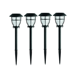 Hampton Bay Solar Black Outdoor Integrated LED Pathway Lights 4 Pack NEW