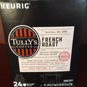 Tully’s French Roast Extra Bold Dark Coffee 24 K-Cups Per Box (4 Boxes Per Case)