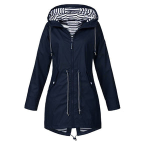 Plus Size Womens Waterproof Raincoat Ladies Outdoor Wind Rain Forest Jacket Coat / Color Navy Blue / Size 3XL