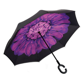 Purple Inverted Umbrella Windproof Reversable Double Layer with C-shaped Handle