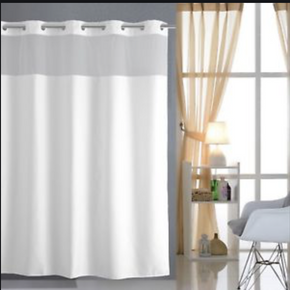 Hookless Shower Curtain White Polyester Fabric, Voile Window Weighted Corners