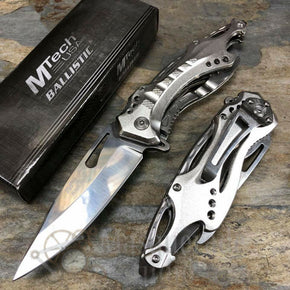 MTech Plain Blade Tactical Outdoor Hunting Spring Assisted Pocketknife [Silver]