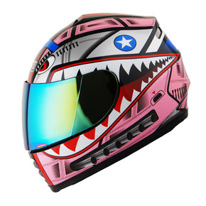 DOT Motorcycle Youth Full Face Helmet Kids Bike Shark Marine Black Blue Red Pink / Helmet Color Shark Pink / Helmet Size M / Shield Color Tinted