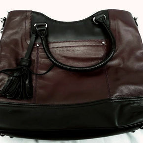 Tignanello Smooth Operator Shopper Black & Burgundy Leather Black Tassel