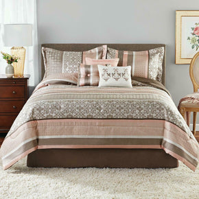 Mainstays Princeton Teal Stripe 7 Piece Comforter Bedding Set / Actual Color Blush / Size King