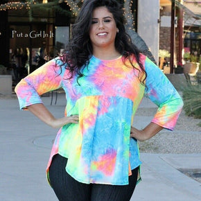 New PLUS SIZE Womens VIBRANT NEON TIE DYE DYED BABYDOLL TUNIC SHIRT TOP 1X 2X 3X / Size (Women's) 3X