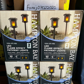 Hampton Bay 1004 670 486 Black Solar LED Flame Effect 2 Pack *BRAND NEW*