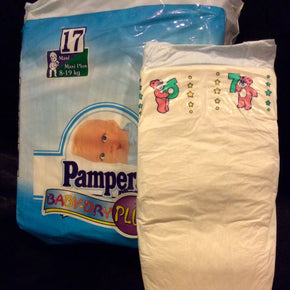 Vintage Pampers Baby-Dry Plus Diaper Plastic Backed Sz Maxi Plus for Boys
