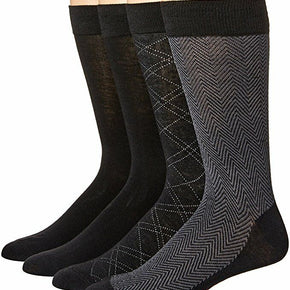 (59974) Dockers Men's Herringbone Dress Socks, Black, 4 Pair