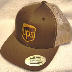 UPS BROWN YUPOONG TWO TONE SNAPBACK MESH HAT UPS LOGO EMBROIDERED ON FRONT