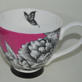 Portobello By Inspire Bone China Pink Flowers Butterfly Footed Coffee Mug