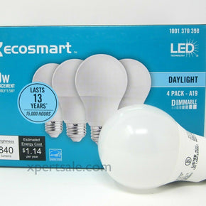 4 pack “ECOSMART” 60-watt dimmable LED light bulbs (daylight)