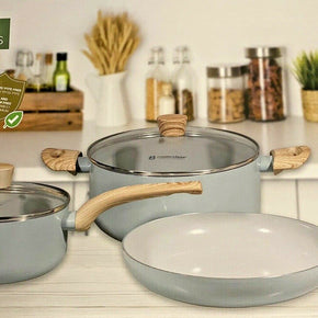 MasterClass Healthy Options 5 Pc SET Pan Skillet Casserole Saucepan Sage Green