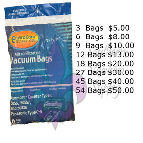 Sears Kenmore Canister Type C Vacuum Bags For 5055, 50557 and 50558 Models / Number of Vacuum Bags 3 Bags