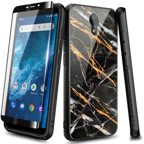 For AT&T Fusion Z (V340U) AT&T Motivate (V341) Marble Phone Case +Tempered Glass / Color Black Marble