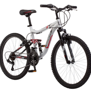 Mongoose Ledge 2.1 Mountain Bike, 24-Inch Wheels, 21 Speeds, Boys Frame, Silver/