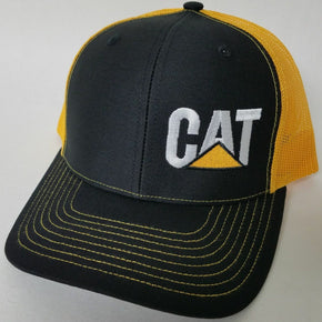 CAT Caterpillar Hvy. Machinery Richardson Trucker Mesh Snapback 112 Baseball Hat / Color Black/Gold Mesh w/ OG Emb. / Size Snapback
