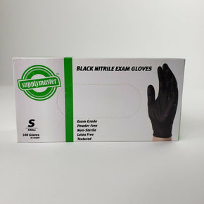 SupplyMaster Black Nitrile Exam Disposable Gloves Size Small 100 gloves