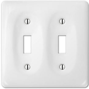 CERAMIC WHITE DOUBLE (2) TOGGLE SWITCHPLATE WALLPLATE :: AMERELLE
