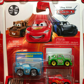 Disney Pixar Cars Mini Racers 3 Pack 2022 **You Pick** Damaged King, UFM, Mator / Cars Damaged The King, Lightning McQueen, Chick Hicks