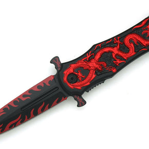 Snake Eye Tactical Red Fantasy Dragon Design Action Assist Folding Knife