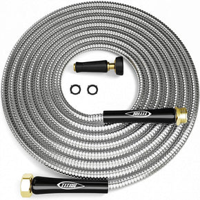 100FT Metal Garden Hose - Flexible Water Hose with Solid 3/4" Brass Connections