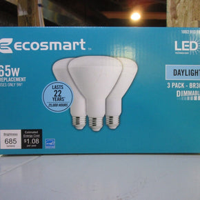(3-Pack) Ecosmart 65W Equivalent DAYLIGHT BR30 Dimmable Indoor LED Light Bulbs