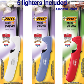 BIC Multi-purpose Candle Edition Lighter, Assorted Colors, 5-Pack