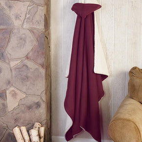 Hooded Fleece and Sherpa Throw Blanket Warm Burgundy Charcoal Teal Tan 50" X 70" / Color Burgundy