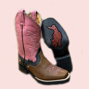 Women's Western Square Toe Cowgirl Boot Brown Bota De Dama Vaquera Sz 5-10 / Colors Tan/Pink / Size (Women) 6