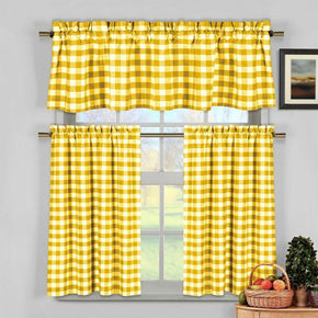 Yellow Gingham Checkered Plaid Kitchen Tier Curtain Valance Set by Duck River