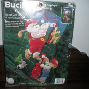 Vintage 1996 Bucilla Golfing Santa Christmas Stocking Kit #83383 felt applique