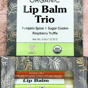 Sky Organics lip balm 3 Pc Gift Set Pumpkin Spice Sugar Cookie Raspberry Truffle