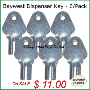 Baywest #1200 Dispenser Key for Paper Towel, Toilet Tissue Dispensers - (6/pk.)