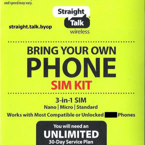 Straight Talk SIM Card  AT&T, Verizon, T-Mobile  Activation 4G LTE SIM Card kit / Network AT&T / SIM Size Nano/MIcro/Standard (3-in-1)