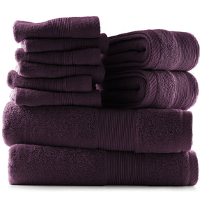 10Pc Towel Set Bath Towels Hand Towels Washcloths 100% Cotton 600 GSM Ultra Soft / Color Purple