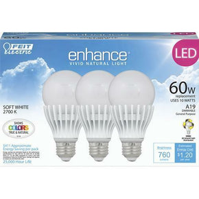 NEW Feit Dimmable 760 Lumen 2700K High CRI LED A19 Light Bulbs Soft White 3-Pack