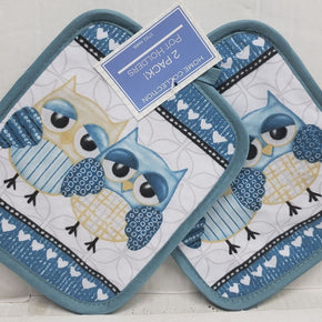 Set of 2 Same Printed Jumbo Pot Holders, 7" x 8", 2 CUTE OWLS, AM