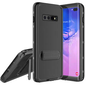 For Samsung Galaxy S10 Plus Case Waterproof Shockproof Heavy Duty Armor Cover / Color Black with Kickstand / Compatible Model For Samsung Galaxy S10