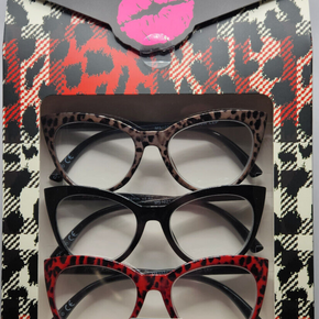 3 Pair Betsey Johnson Readers NEW! Reading Glasses Black Red Snow Leopard +1.50