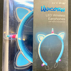 Hype Wireless Led Unicorn Earphones W/Mic blue NIP