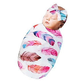 Newborn Receiving Blanket Headband Set - Unisex Soft Baby Swaddle Girl Boy Gifts