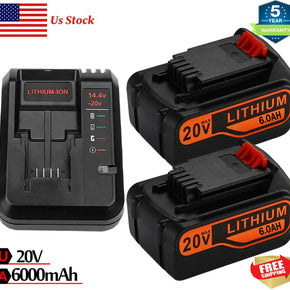 For Black and Decker 20V MAX 6.0Ah Lithium Battery LBXR20 LB20 / Fast Charger / package 1×charger+2×6.0Ah battery