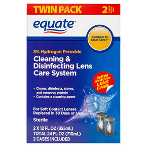 Equate Contact Lens Solution Cleaning & Disinfecting Lens System, 12 fl oz, 2 pk