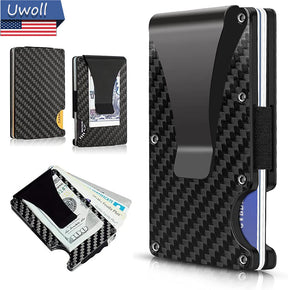 RFID Blocking Slim Money Clip Carbon Fiber Men Credit Card Holders Metal Wallet