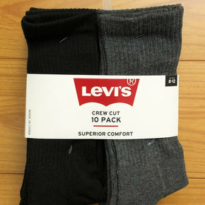 10-Pack LEVI'S Men Crew Socks, Value Pack, fit shoe 8-12, Black& Gray pack