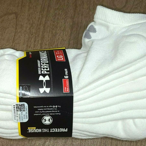 Under Armour Men's No Show Socks 6 Pack Large 9-12 White Charged Cotton Athletic