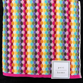 PERI HOME - GEOMETRIC DIAMOND PRINT - PINK ORANGE AQUA GREEN - BATH TOWEL - NEW