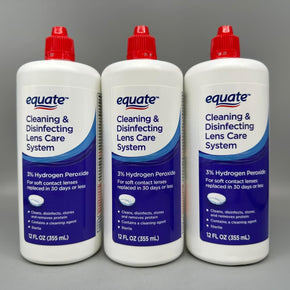 Equate 3% Hydrogen Peroxide Cleaning & Disinfecting Lens 3 Bottle 12oz Exp 2/25