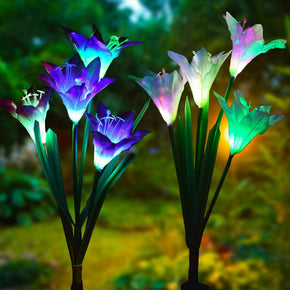 2-pack Solar Lily Flowers Garden Lights LED Outdoor Yard Decor Lamp Multi-Color